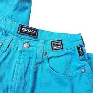 Versace Vintage Jeans Bright Blue 80's Straight Leg High Waist Rare - Size 30